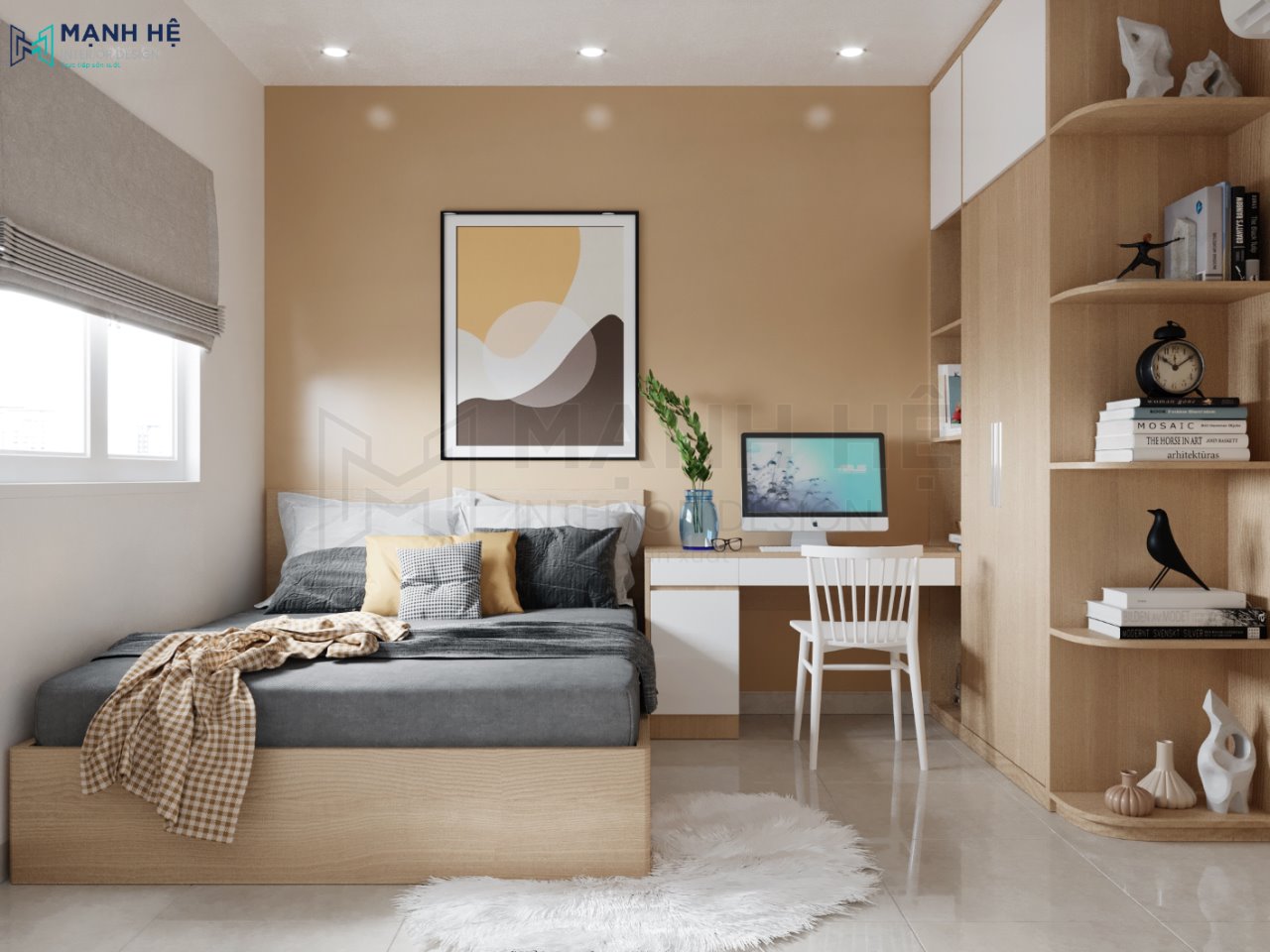 Thiết kế nội thất phòng ngủ sơn màu nâu