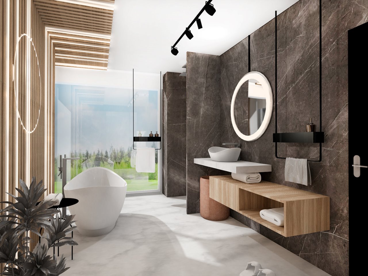Đá tự nhiên ốp tường phòng tắm hiện đại