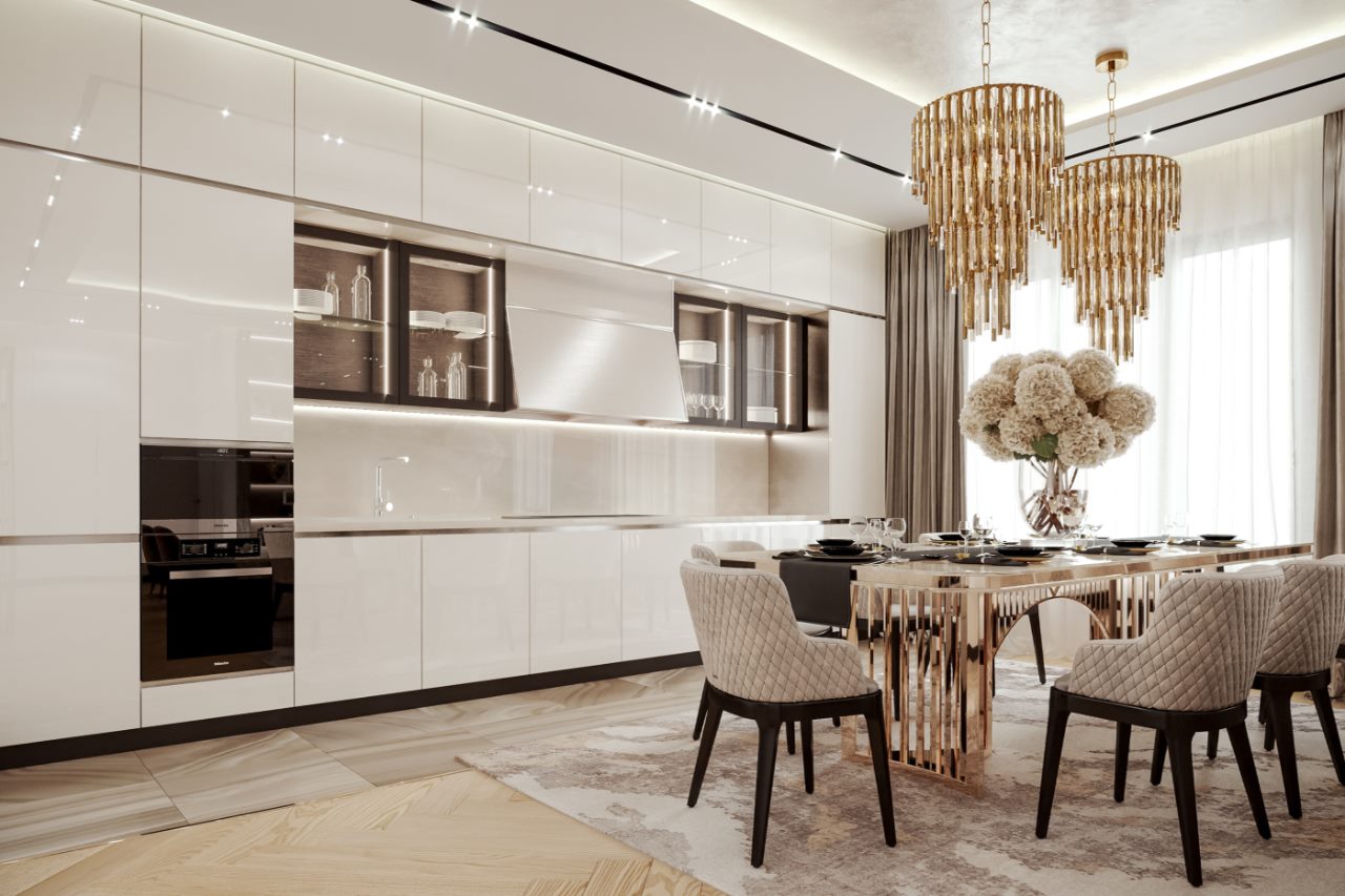 hệ tủ bếp trắng phong cách luxury