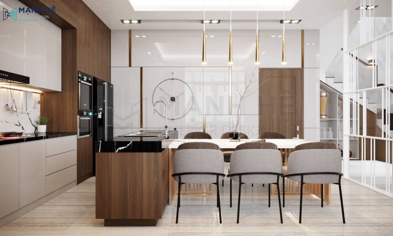 Vách ốp Acrylic bóng gương phòng ăn sang trọng
