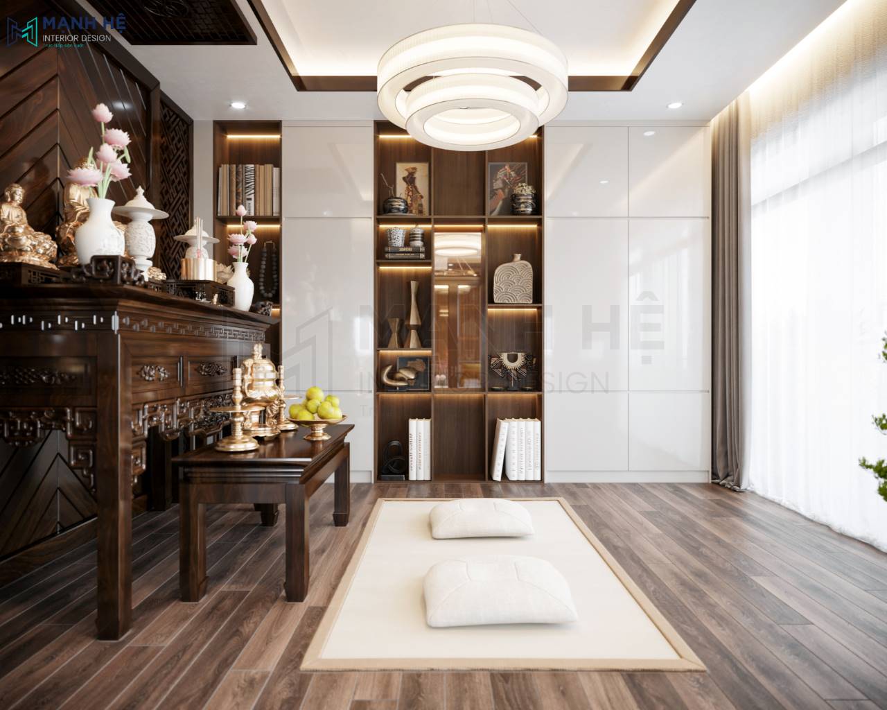 Hệ tủ âm tường có kết hợp kệ hở