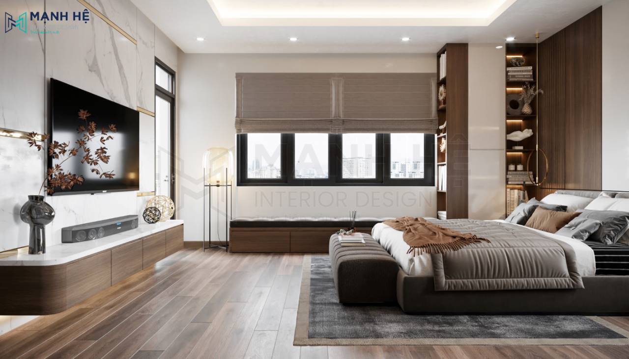Bục ghế ngồi bên cửa sổ phòng ngủ master