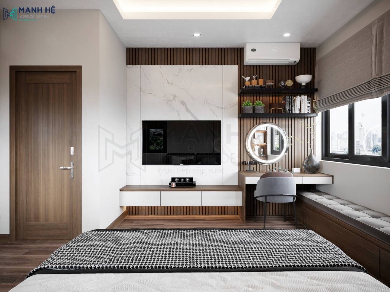 Kệ tivi treo tường nối liền bàn trang điểm