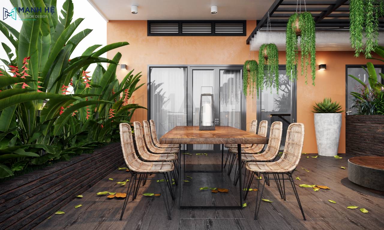 Bộ bàn ghế mây chống nước cho sân thượng