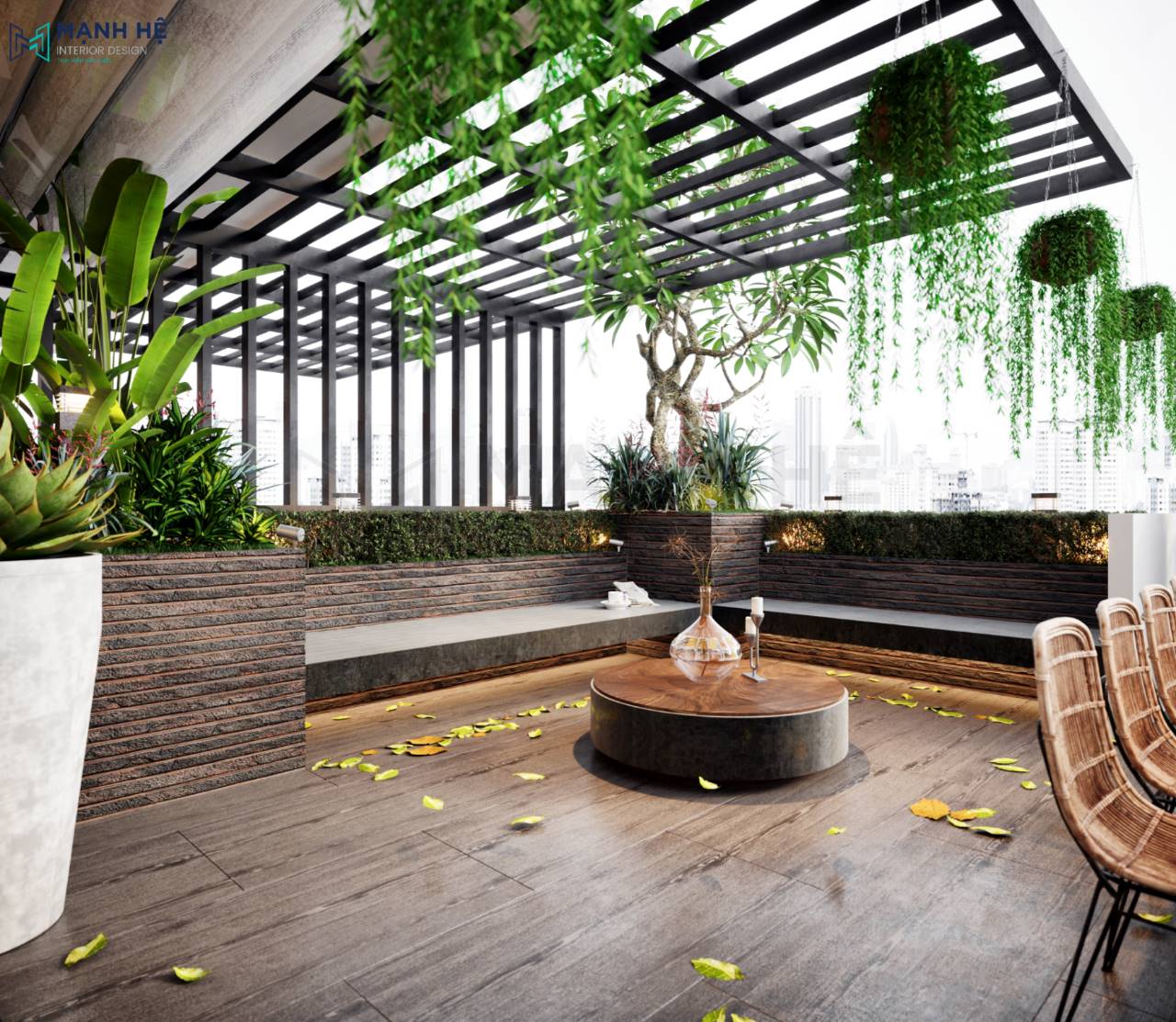 Thiết kế sân thượng xanh mát