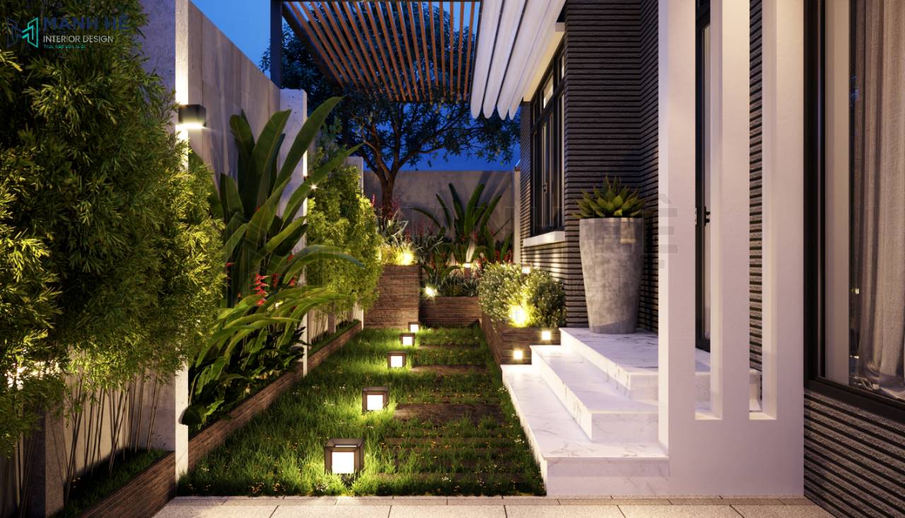 Bố trí sân vườn nhà phố rộng rãi