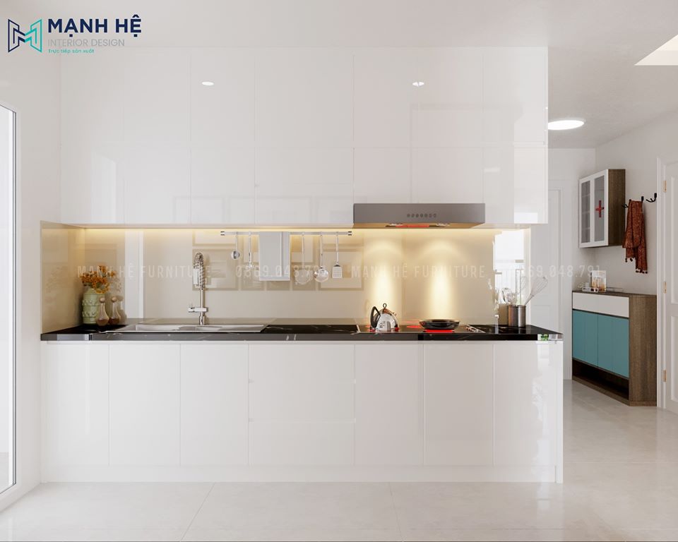 tủ bếp hiện đại phủ acrylic