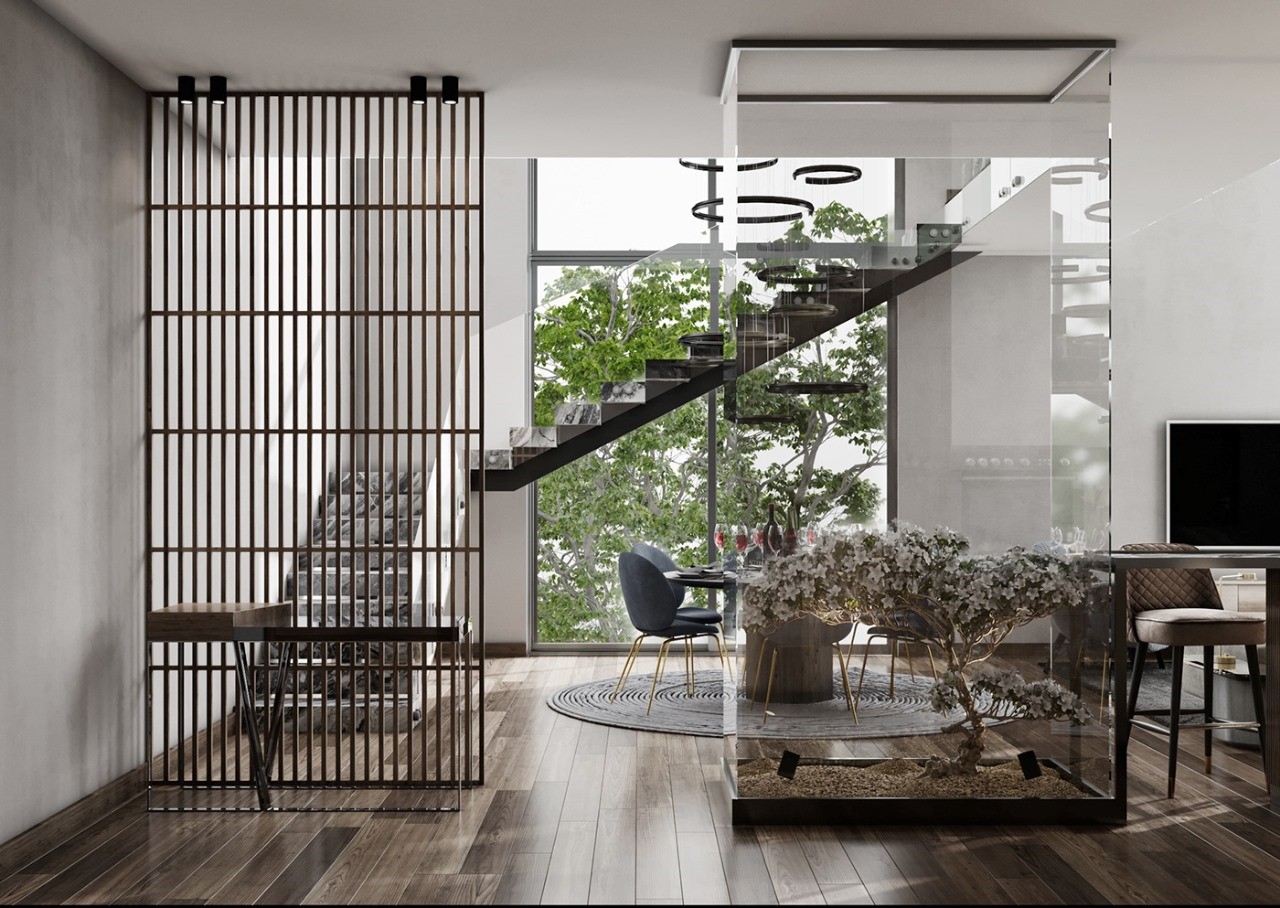 cầu thang thông tầng penthouse