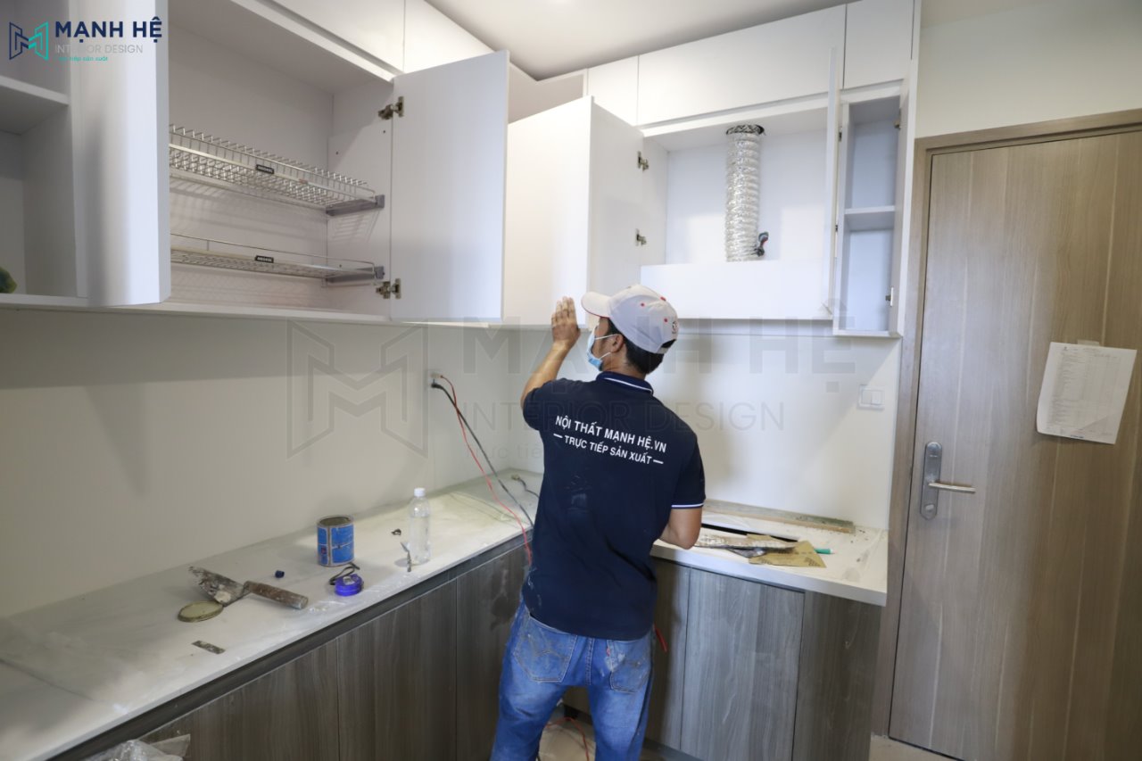 thi công tủ bếp gỗ an cường