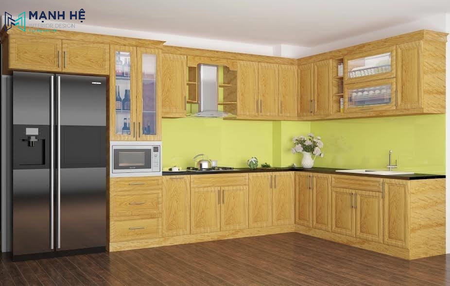 tủ bếp gỗ sồi tự nhiên