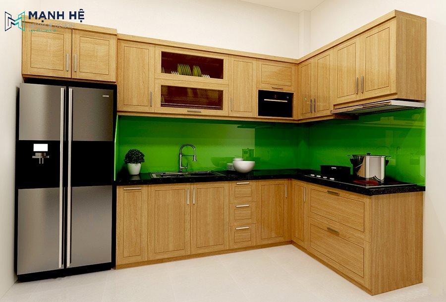 tủ bếp gỗ sồi tự nhiên