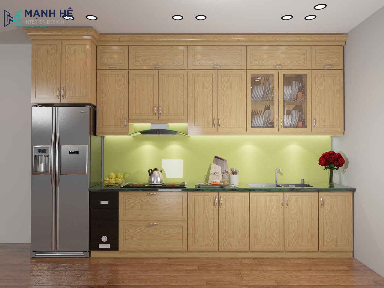 tủ bếp gỗ sồi tự nhiên