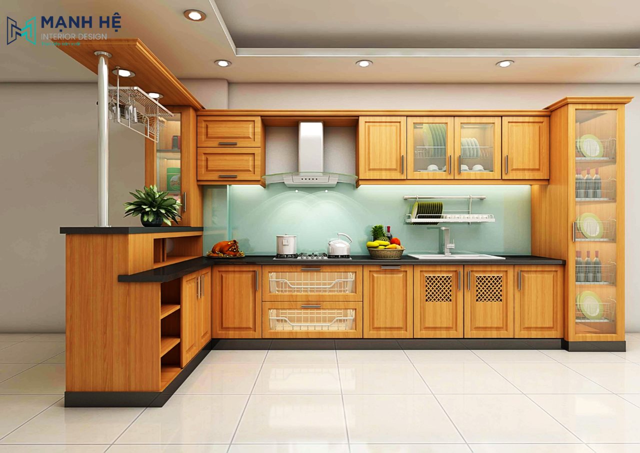 tủ bếp tự nhiên gỗ