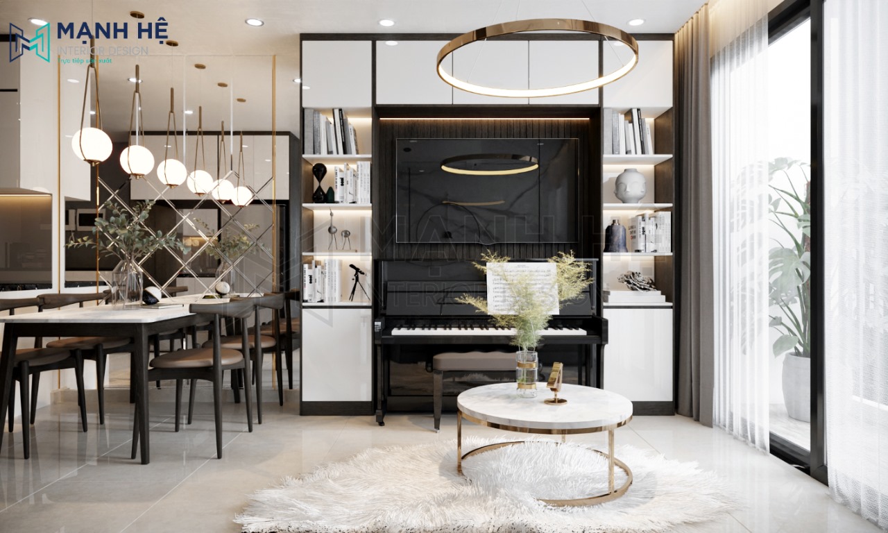 Tủ tivi phòng khách kết hợp đàn piano