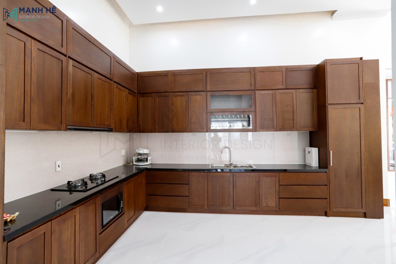 Phân chia nhiều ô tủ cho hệ tủ bếp chữ L