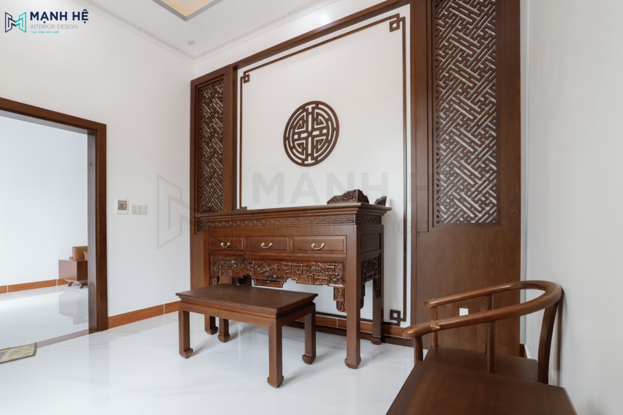 Thi công phòng thờ gỗ óc chó