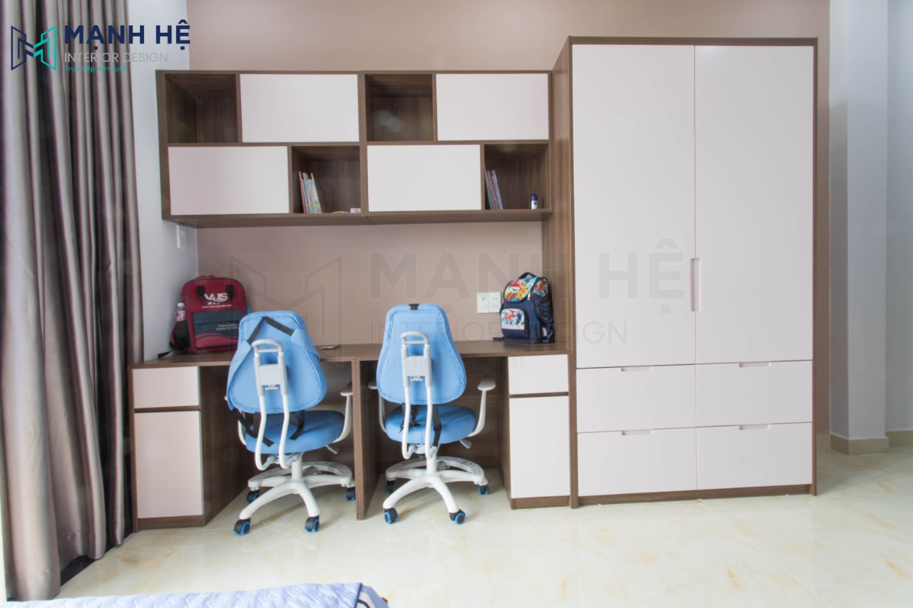 thi công bàn học đôi đẹp