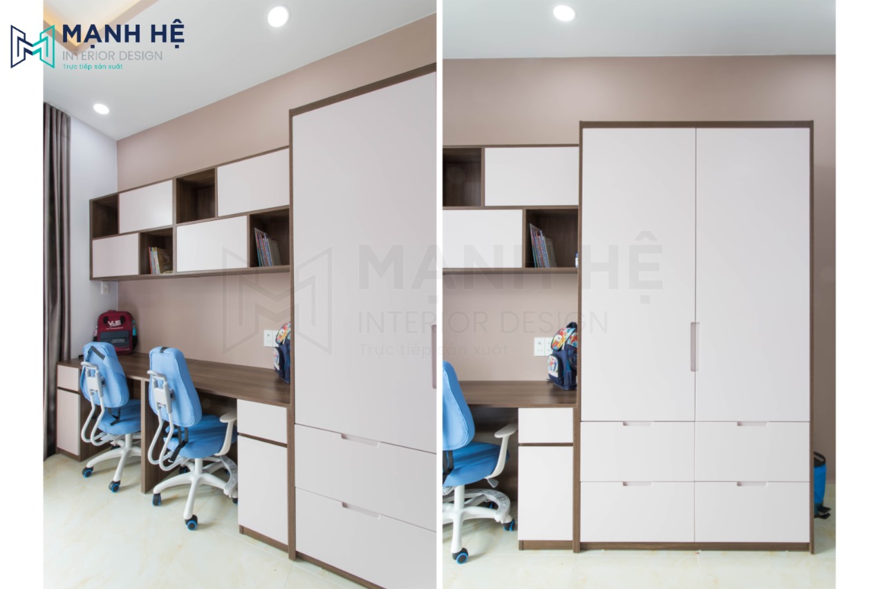 thi công bàn học gỗ công nghiệp