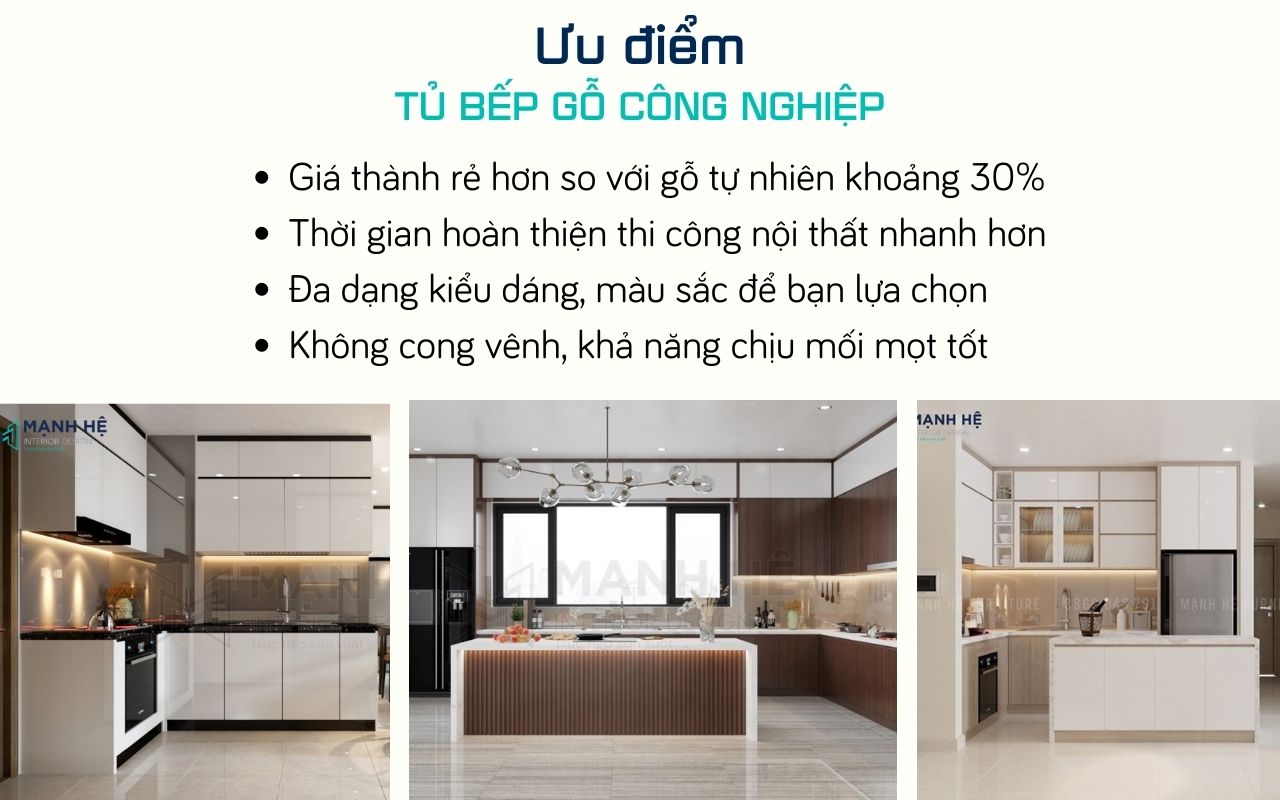 ưu điểm tủ bếp gỗ công nghiệp