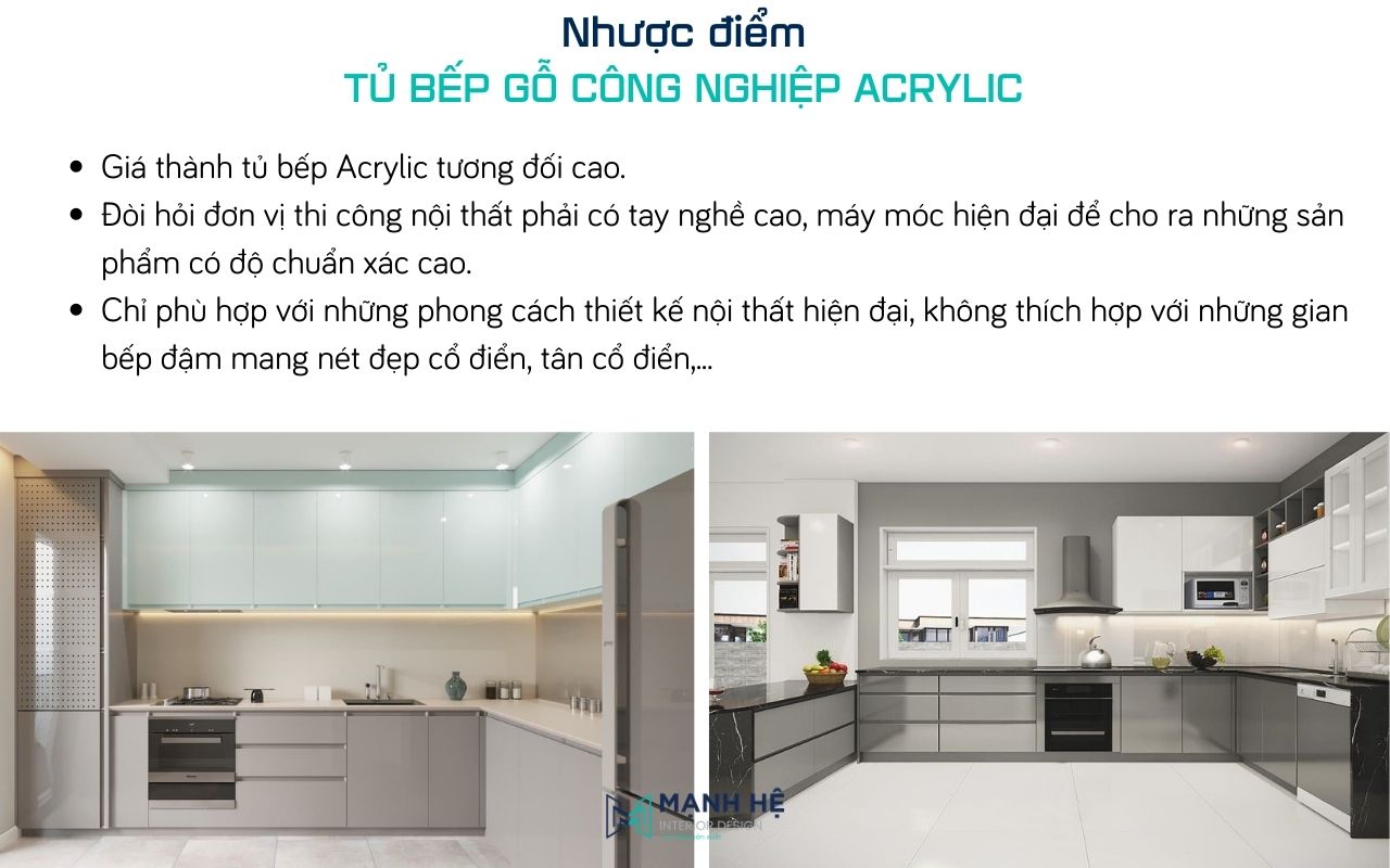 nhược điểm tủ bếp acrylic