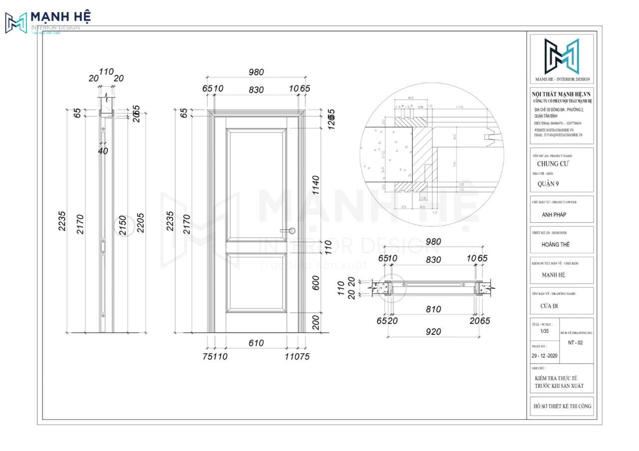 Bản vẽ kích thước cửa phòng ngủ chuẩn
