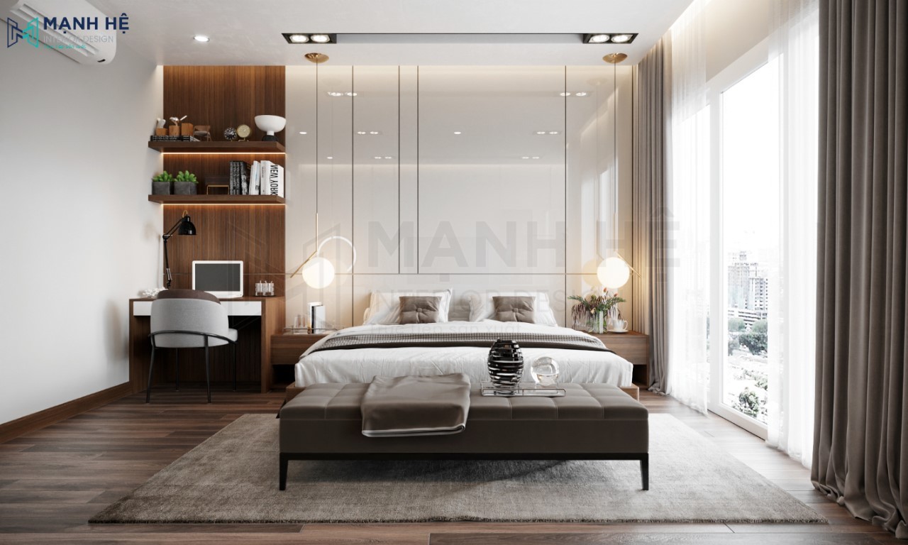 Vách ốp gỗ bàn làm việc