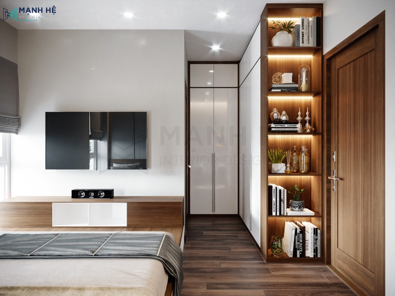 Tích hợp kệ trang trí chung tủ quần áo