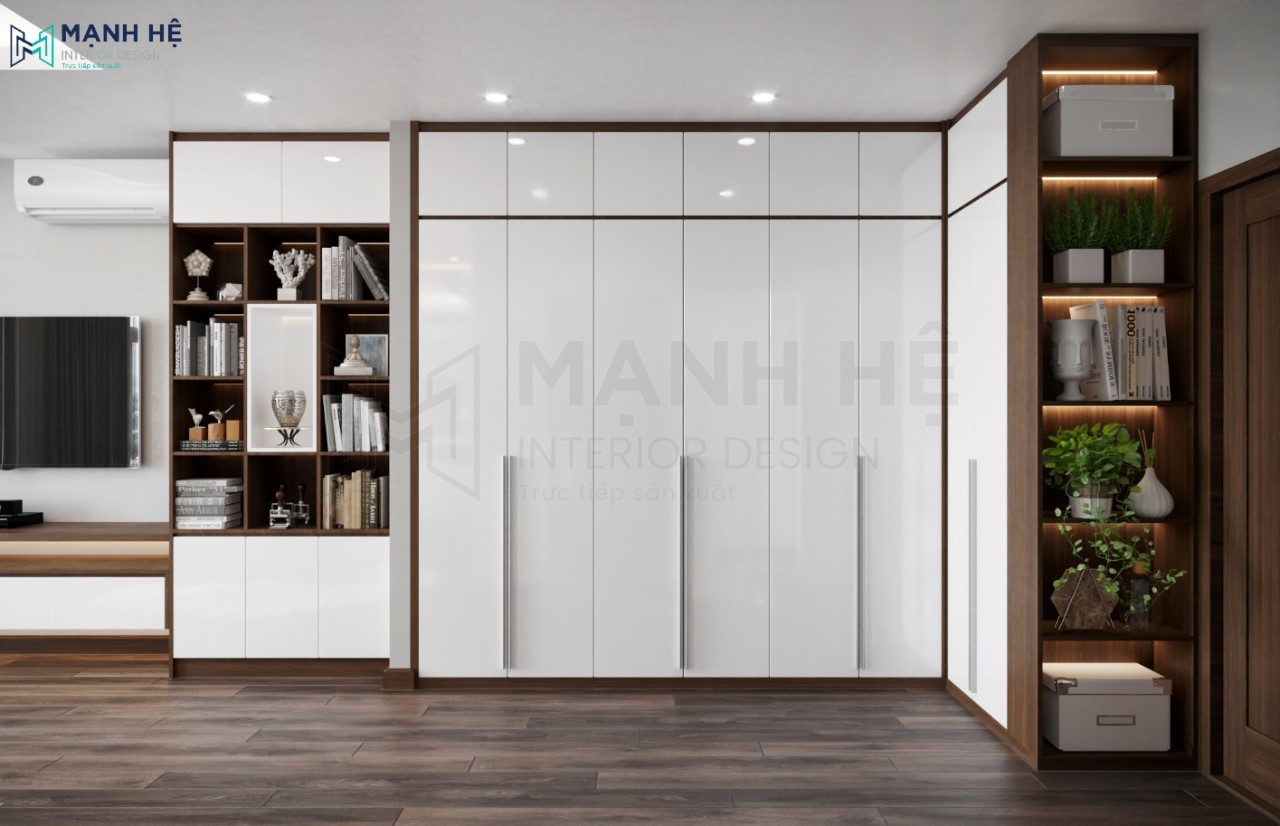 Hệ tủ quần áo gỗ công nghiệp chữ L