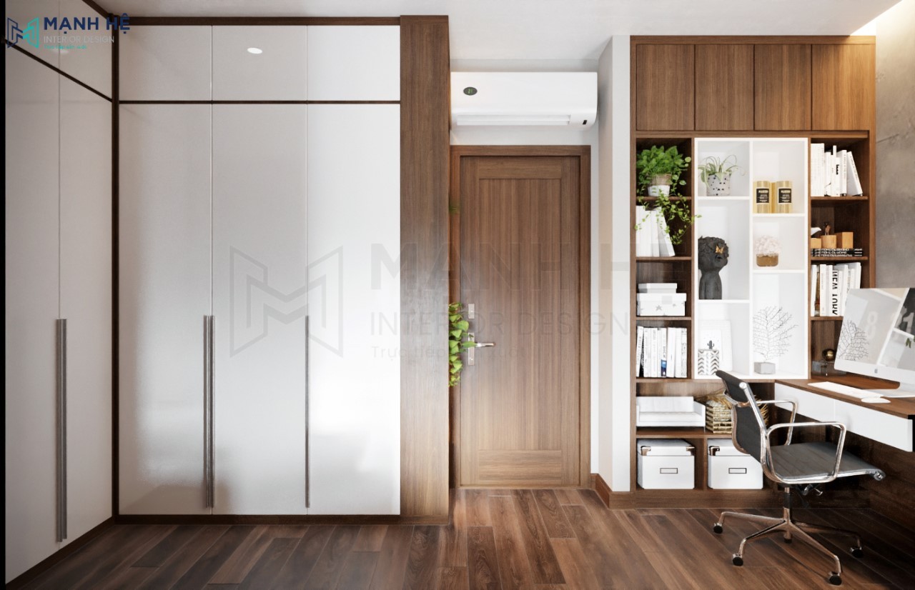 Hệ tủ kệ trang trí phối màu trắng