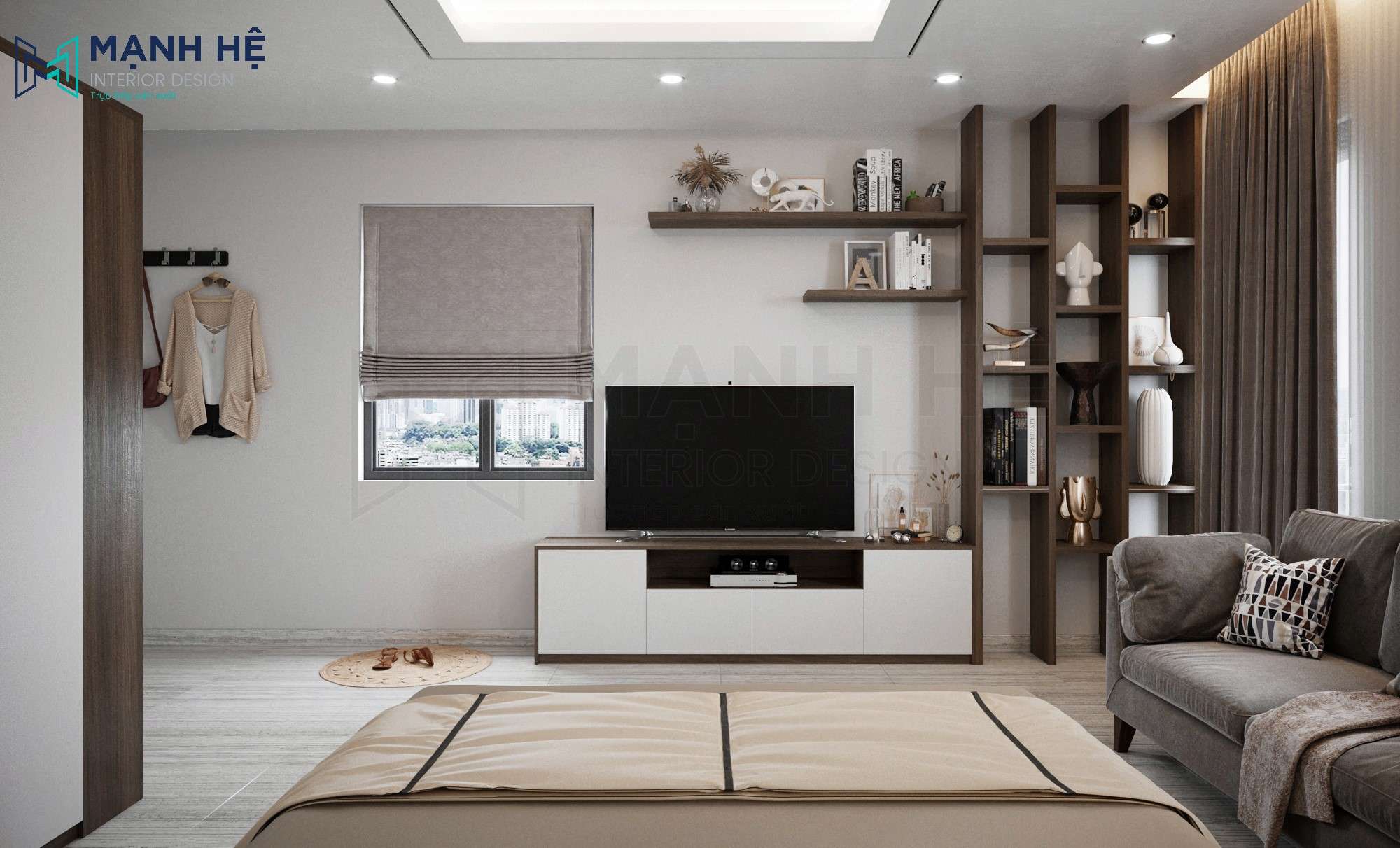 Kệ tivi gỗ óc chó cho phòng ngủ master