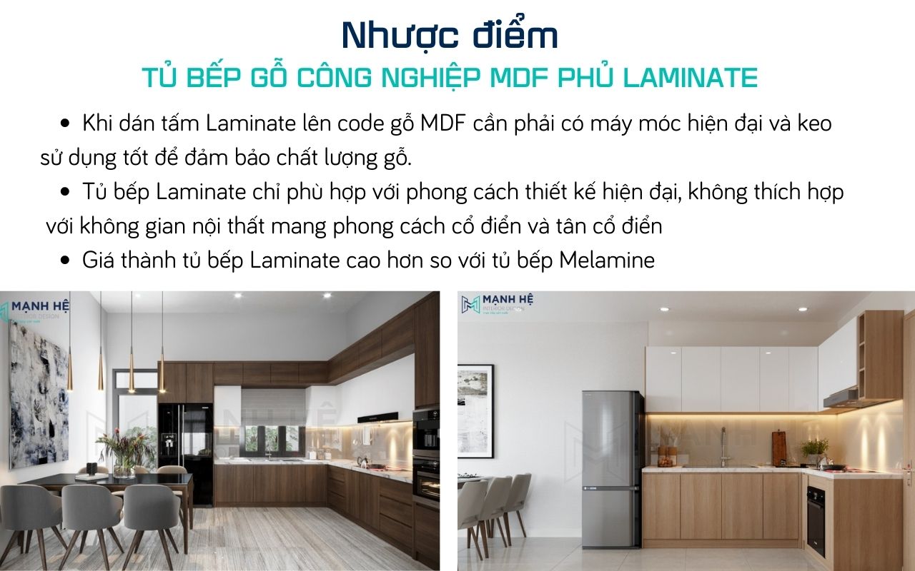 nhược điểm tủ bếp laminate