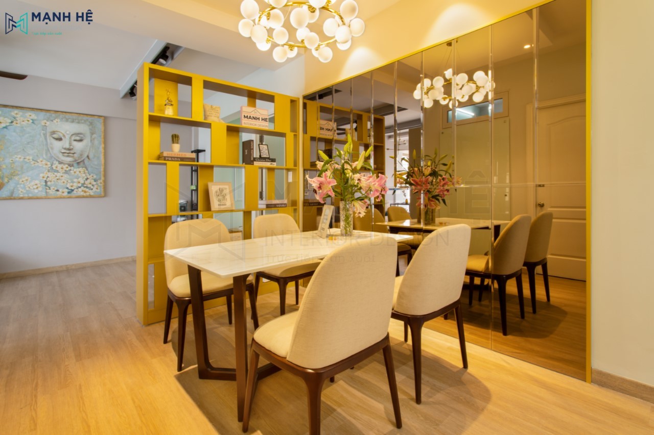 Kệ trang trí sơn màu vàng