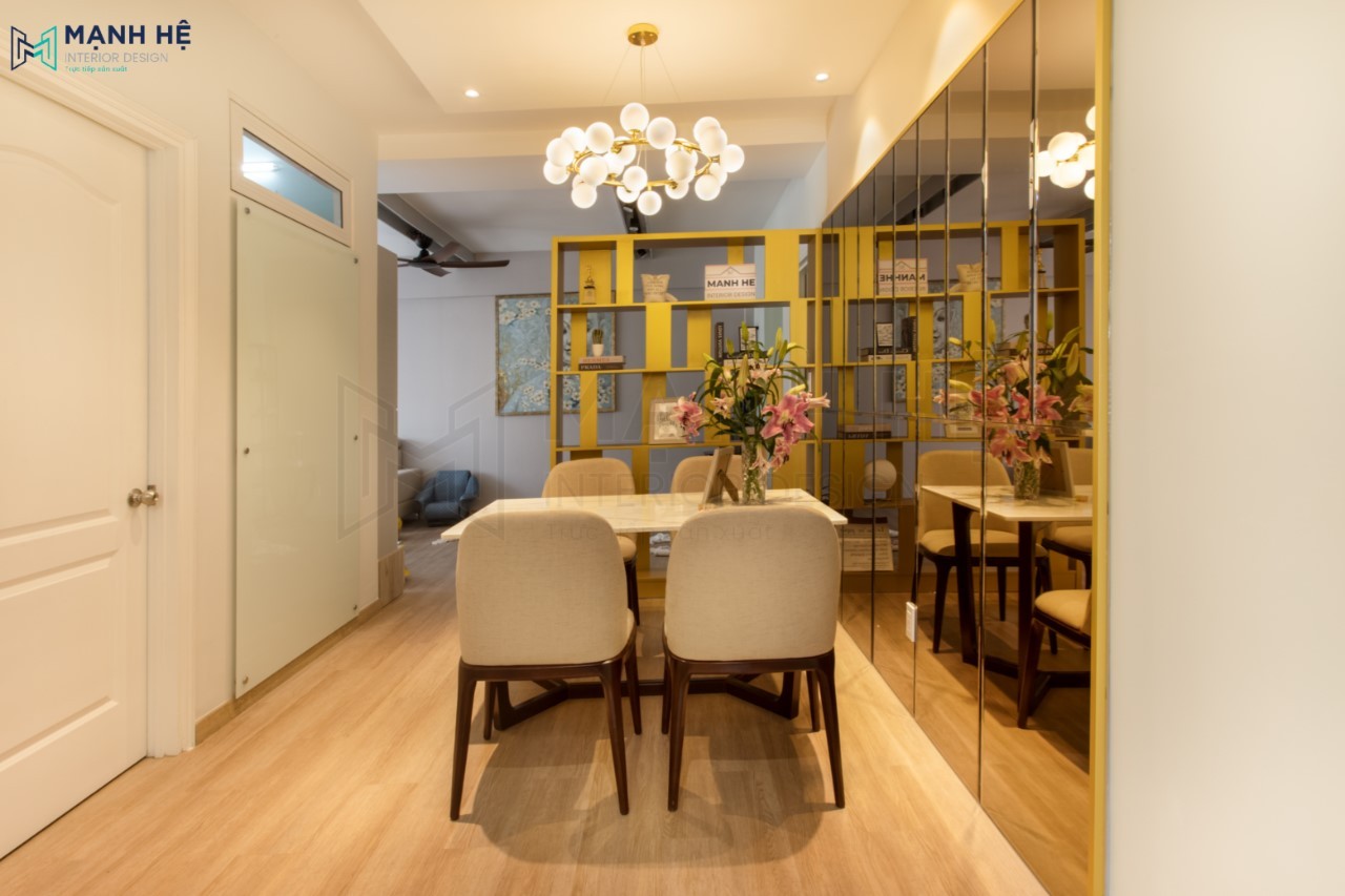 Không gian phòng khách nối liền phòng ăn