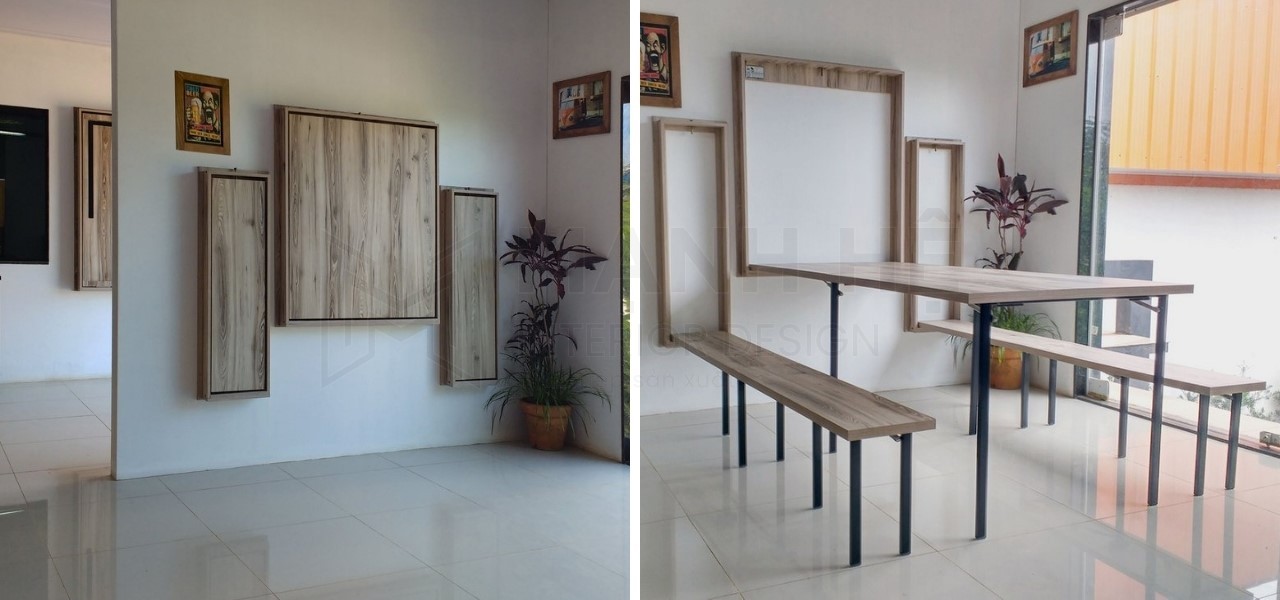 Mẫu bàn ăn gắn tường gấp gọn gàng