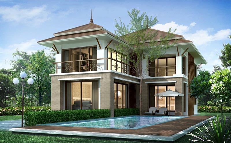 Mẫu biệt thự mini 2 tầng có hồ bơi