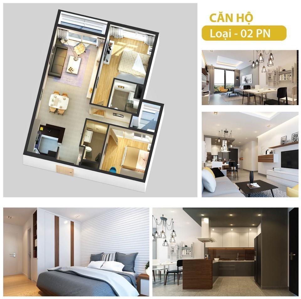 Thiết kế mặt bằng chung cư 2 phòng ngủ