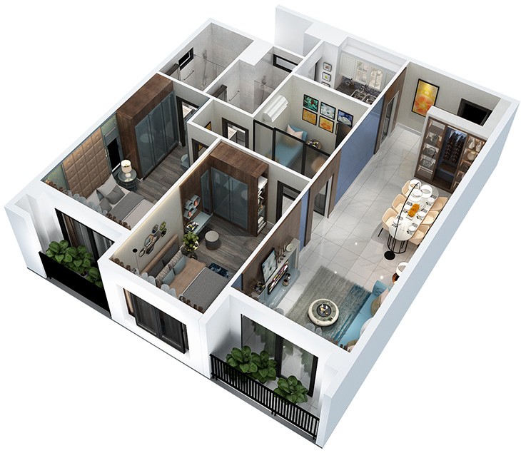 Mặt bằng chung cư 2 phòng ngủ 99m2