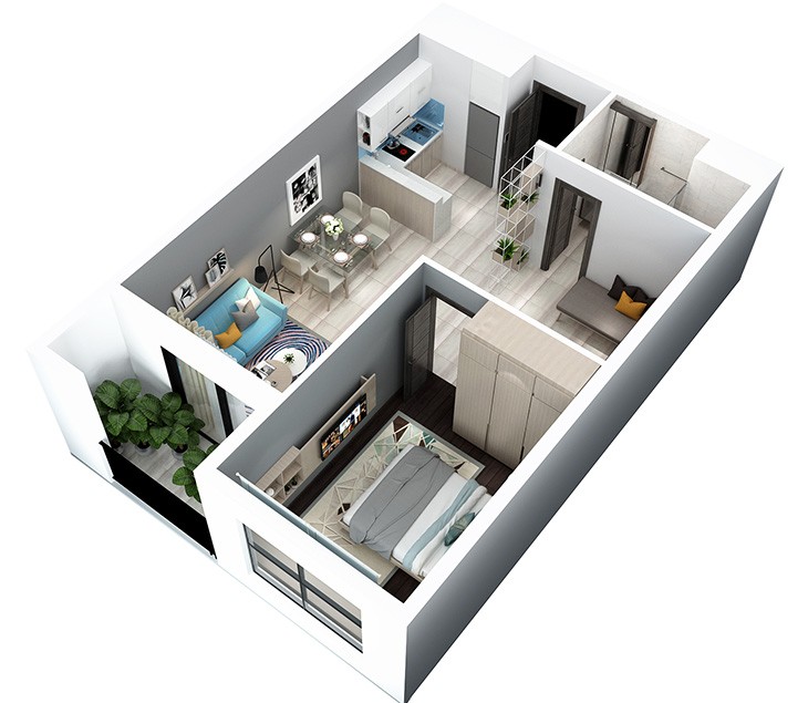 Thiết kế mặt bằng chung cư 1 phòng ngủ