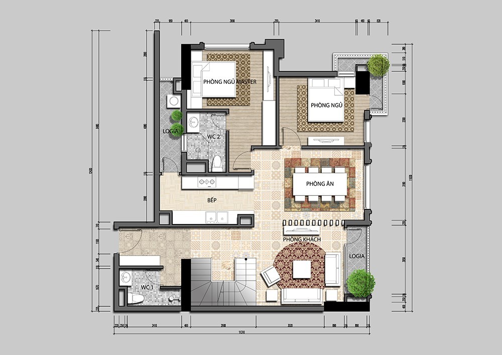Mặt bằng bố trí nội thất căn hộ penthouse