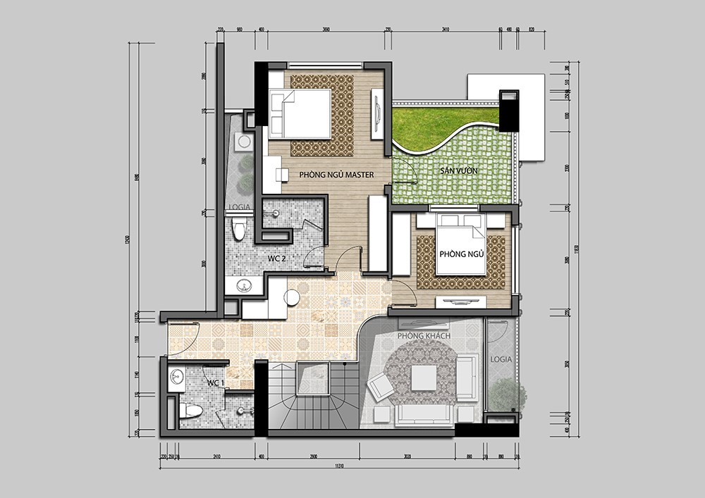 Bố trí mặt bằng căn hộ penthouse đẹp