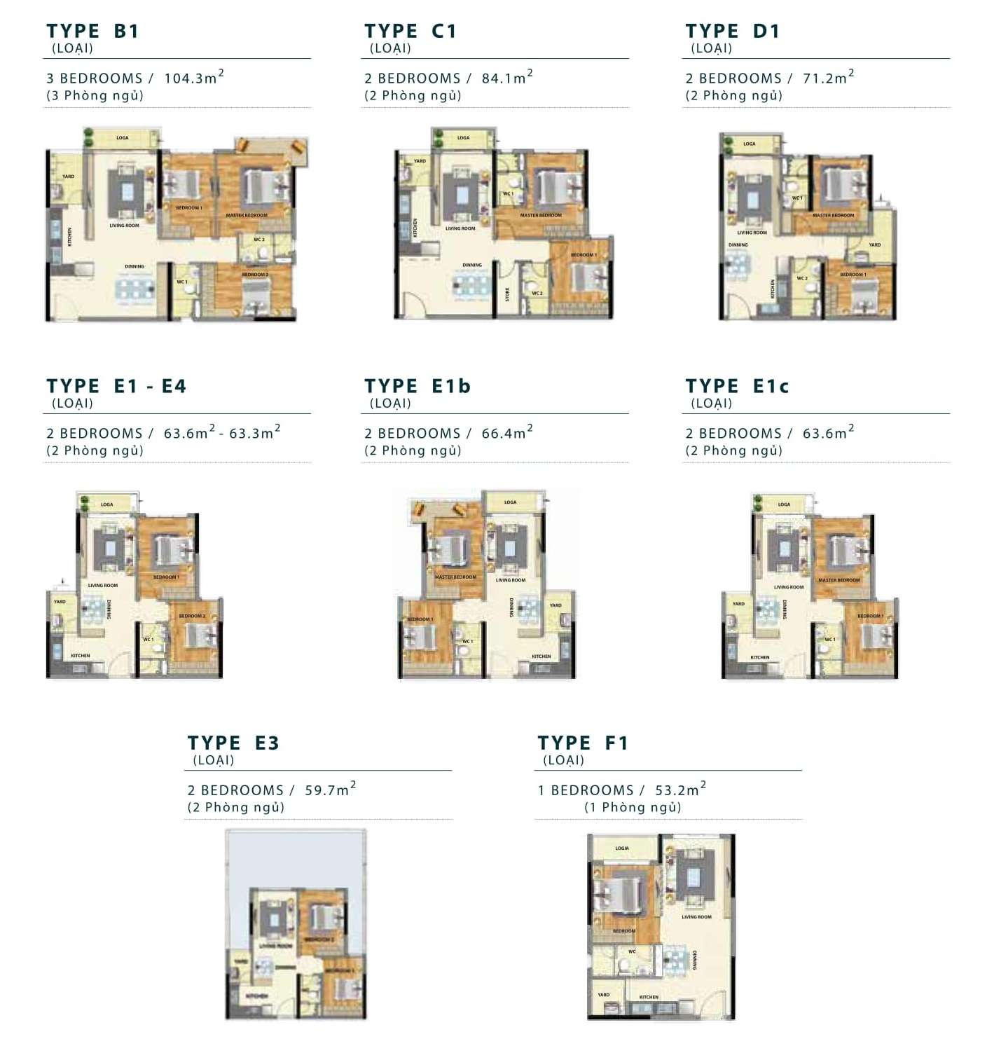 Bố trí mặt bằng căn hộ điển hình