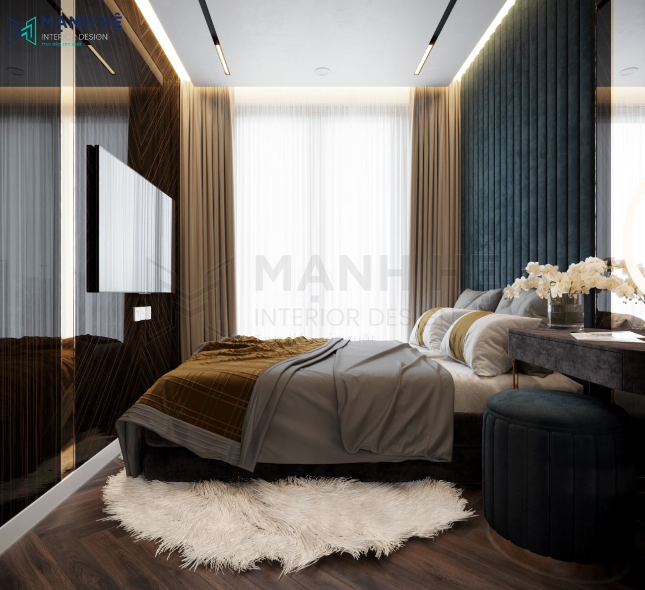 Trang trí phòng ngủ với chiếc thảm trải sàn lông