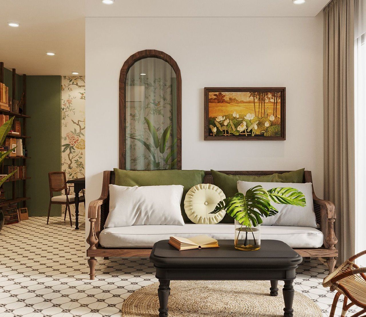 thiết kế phòng khách phong cách indochine