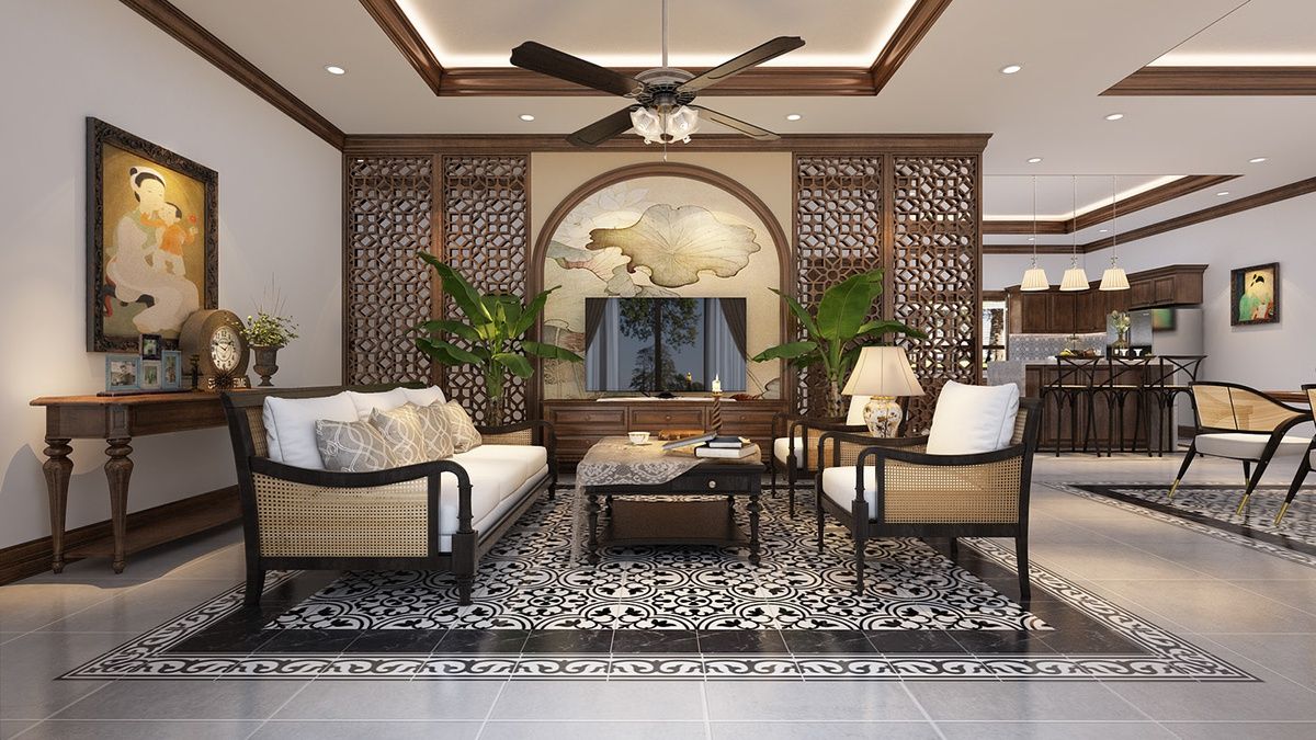 thiết kế phòng khách phong cách indochine