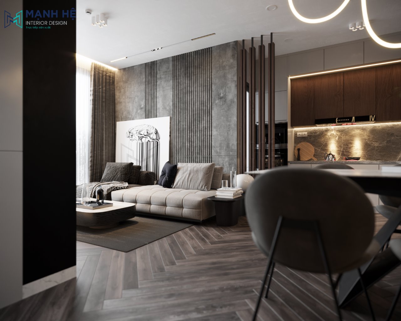 phòng khách liền bếp