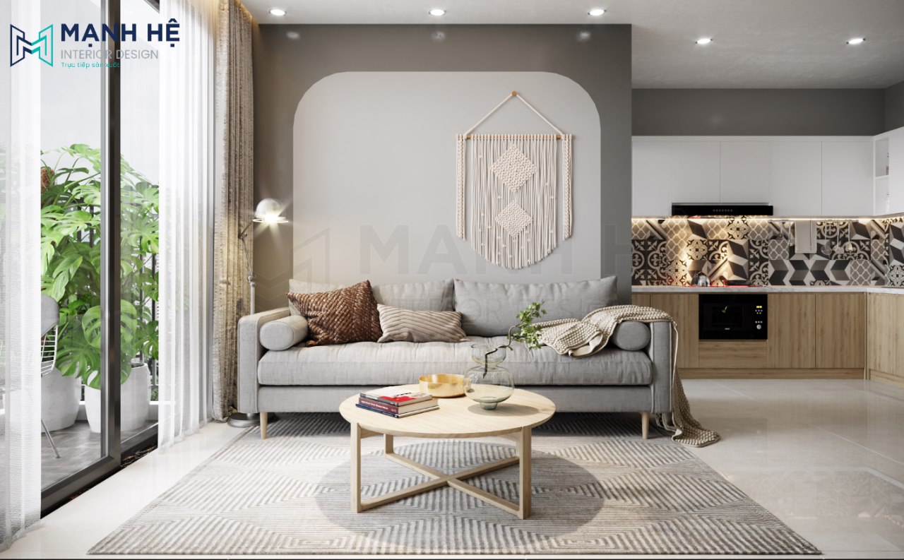 trang trí phòng khách chung cư 50m2 hiện đại