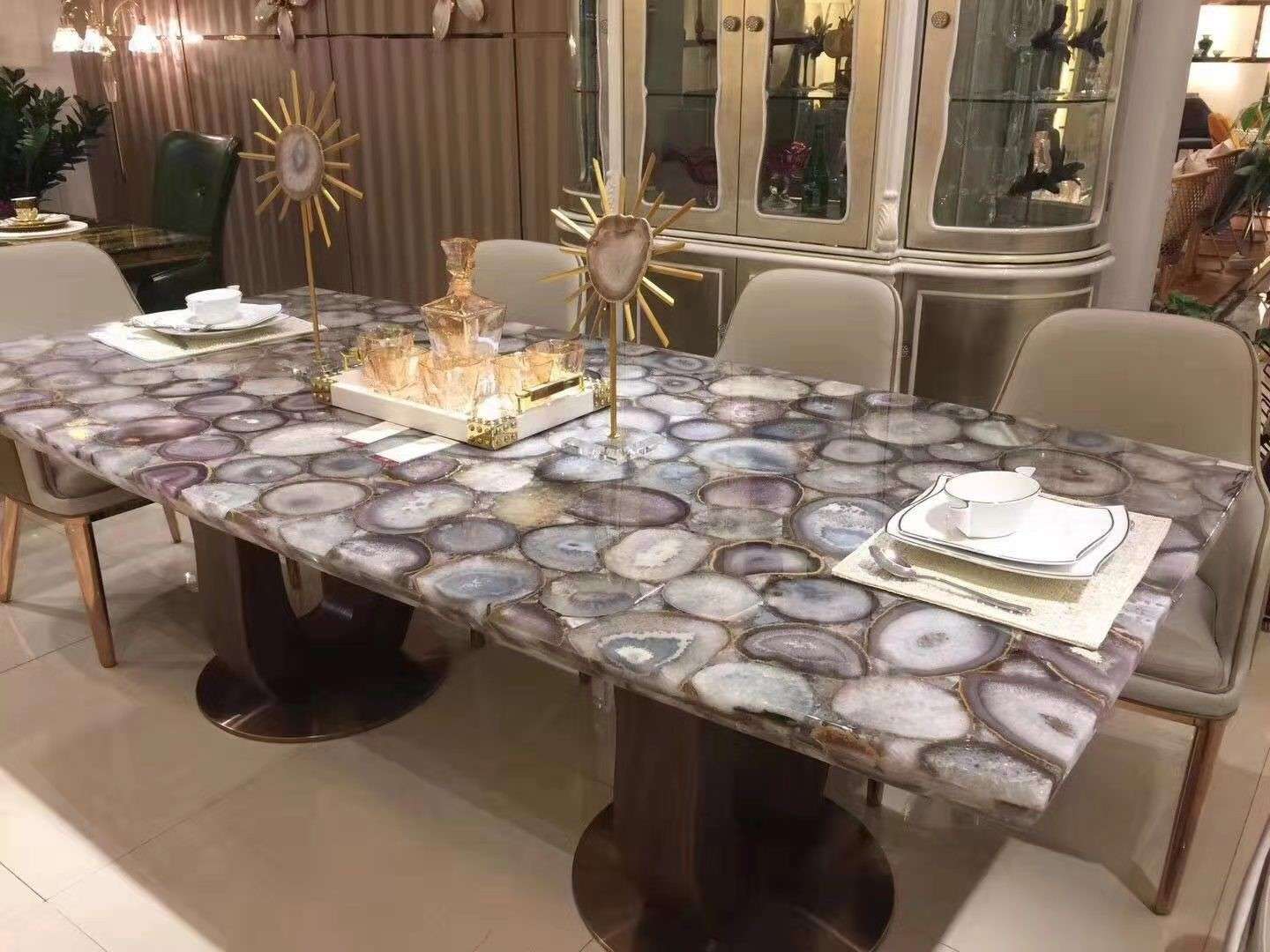 Bộ bàn ghế ăn cơm đá nhân tạo vân đá độc đáo
