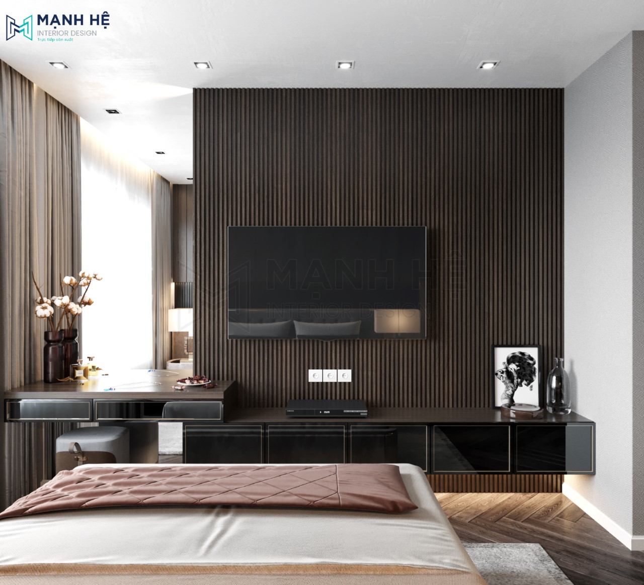 Kệ tivi cửa kính trang trí phòng ngủ đẹp