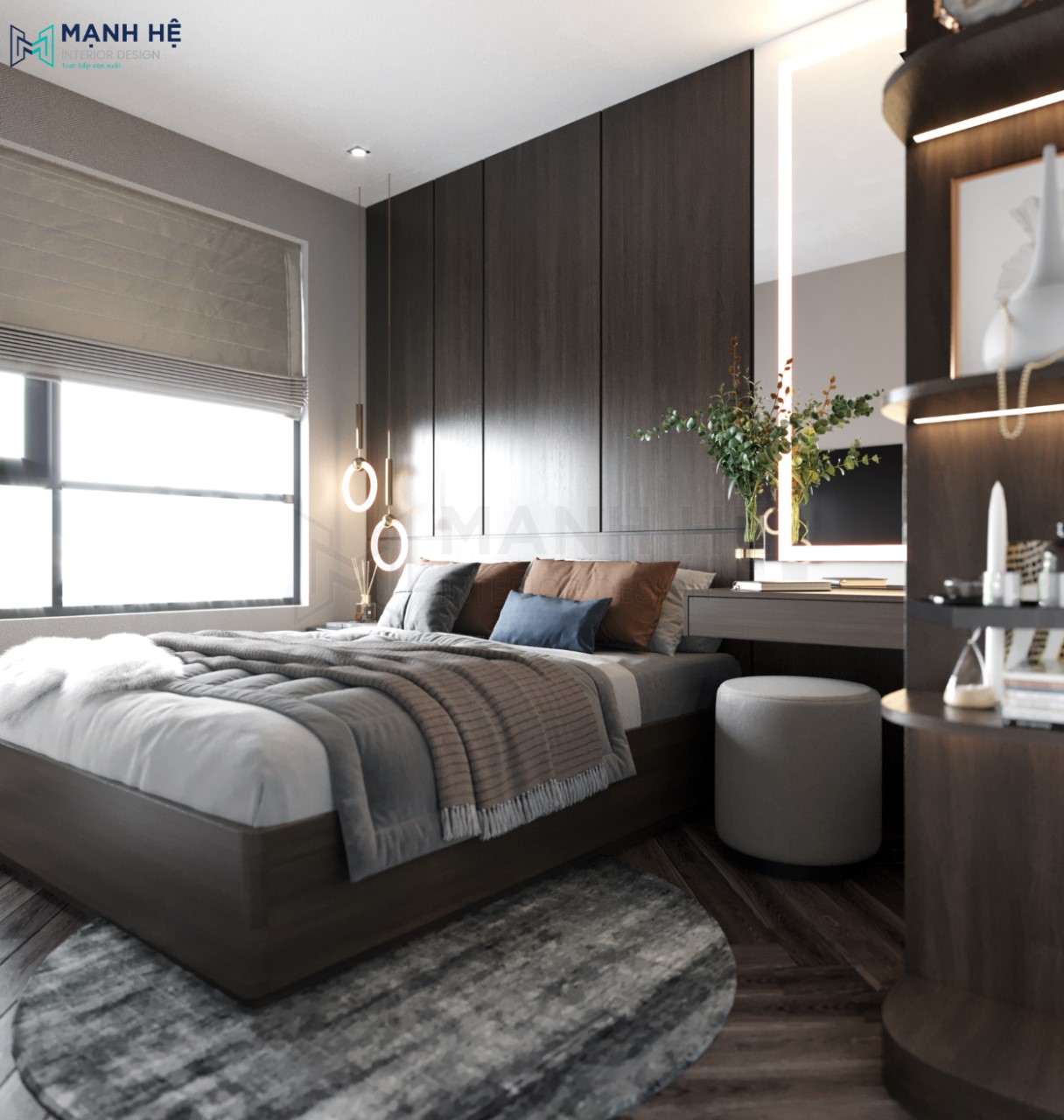 Vách ốp gỗ đầu giường phòng ngủ