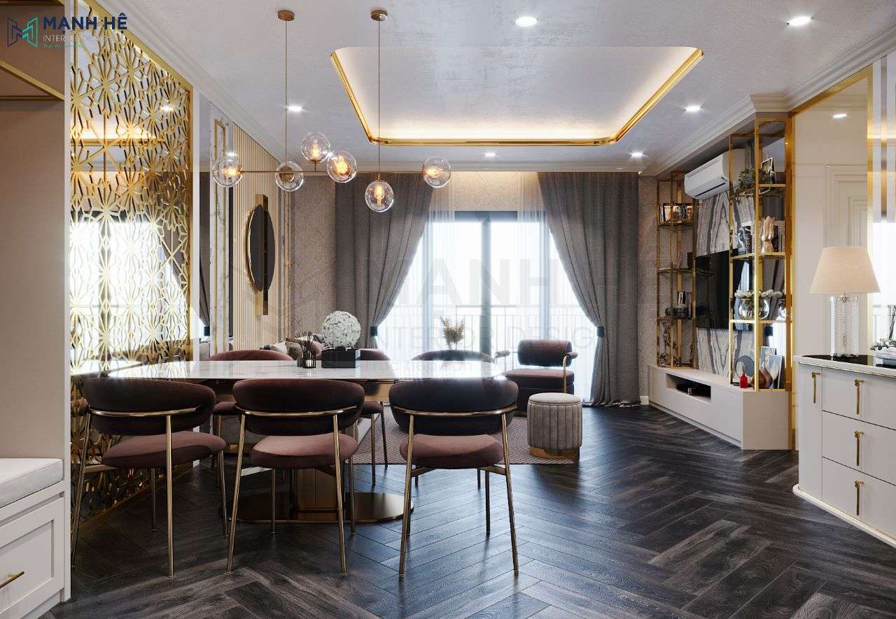 Nội thất phòng khách liền bếp thoáng đãng